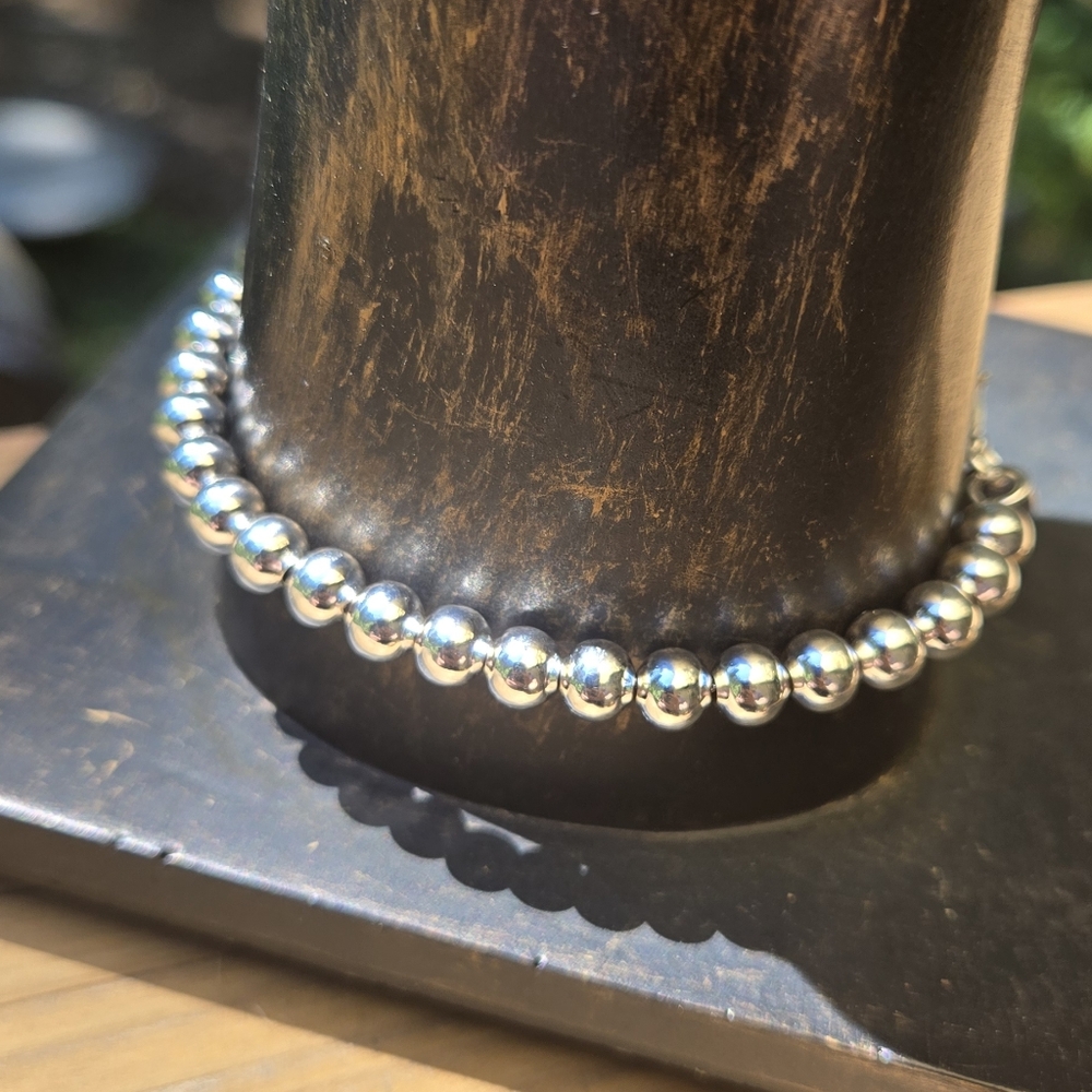 Sterling Silver 925 Ball Bracelet 8" - Picture 5 of 10